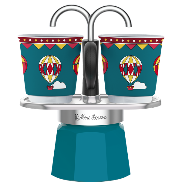 Bialetti Winter Wonderland Espressokocher Set Mini Express petrol + 2 Espressobecher